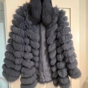Luxurious Blue Gray Fur Teddy Jacket - Fox.